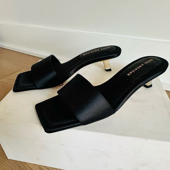 NIB Good American Kickstand Slide Sandal Black Kitten Heels Size 6.5 – $189 MSRP - Picture 5 of 11
